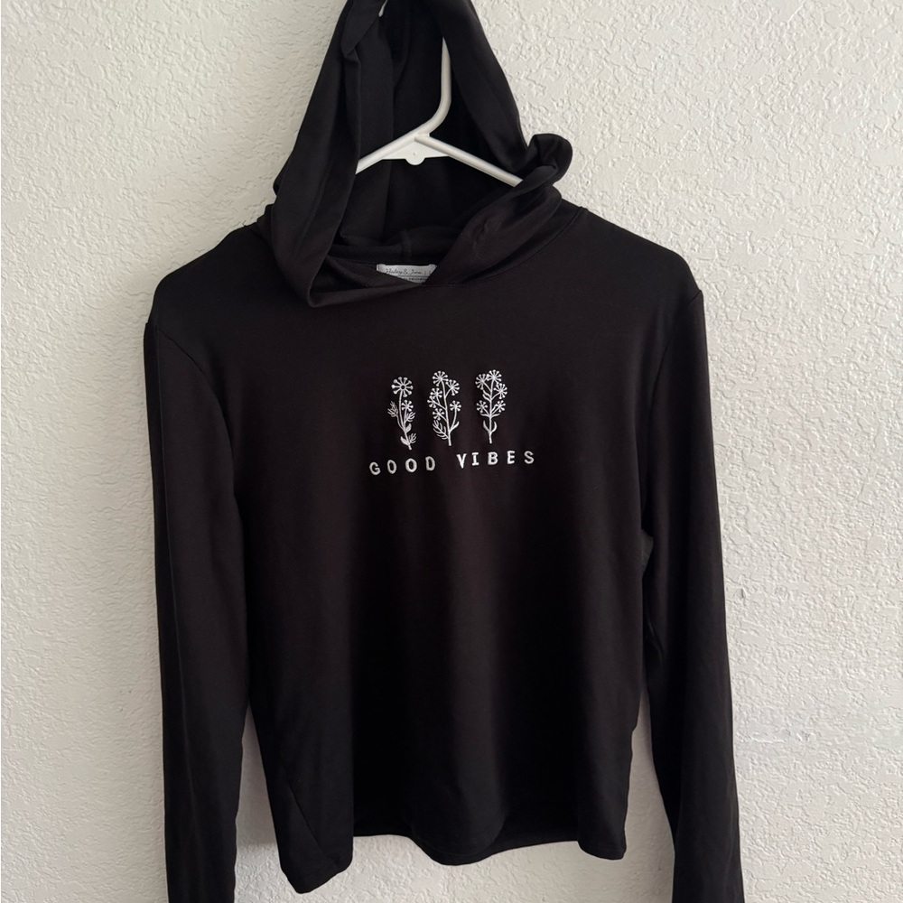 Black Hoodie with Good Vibes Print